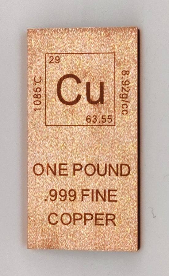 .999 Fine Copper Bullion bar - one pound -1 lb - 16 oz