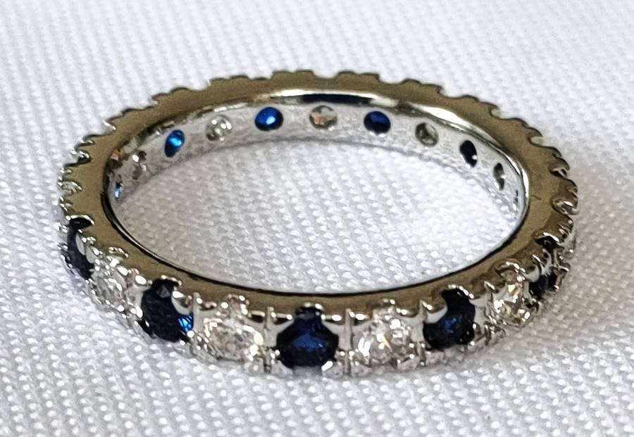 Lab Created Blue & White Stone Dress Ring - Size US7 - Entire Circumference Covered