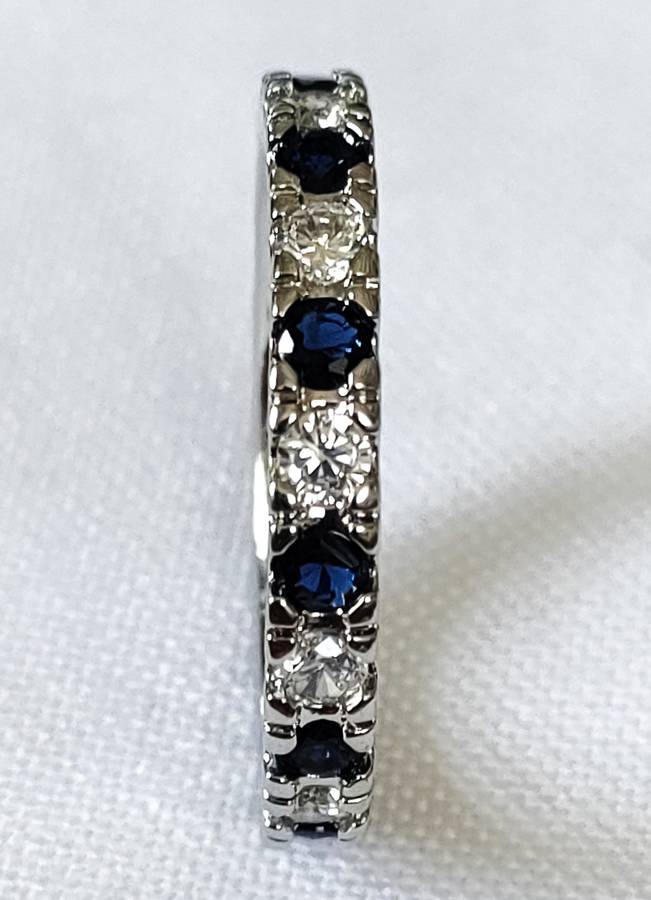 Lab Created Blue & White Stone Dress Ring - Size US7 - Entire Circumference Covered