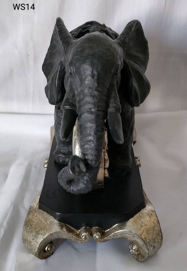 Vintage clock in an Elephant cast iron cut-out pattern on a solid metal stand-265x205mm