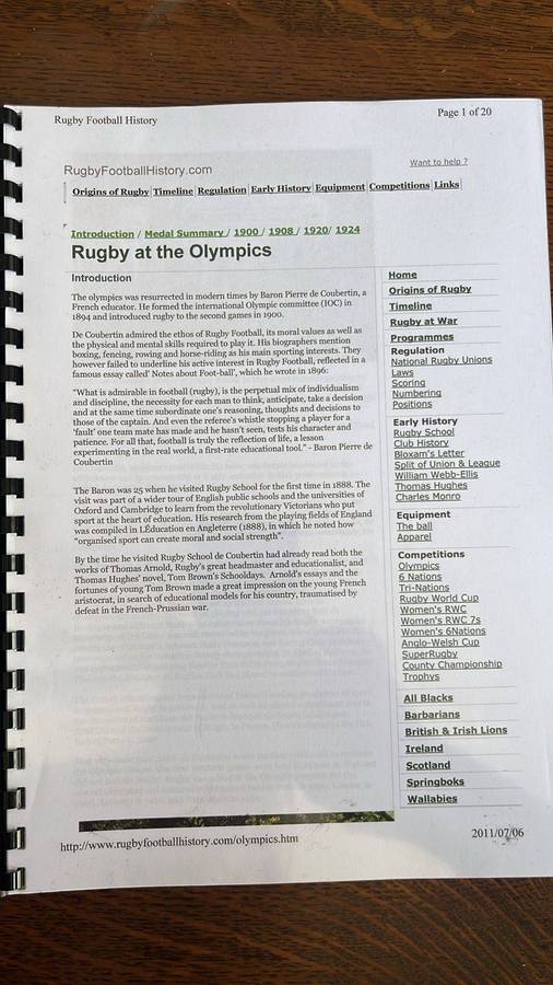 A Very Interesting Document...Rugby at the Olympics, details below