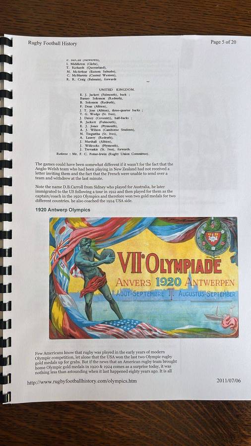A Very Interesting Document...Rugby at the Olympics, details below