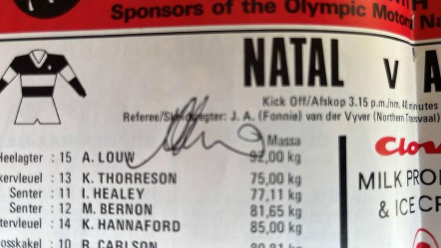 1976 Natal vs All Blacks at Kings Park Signed Programme, details below