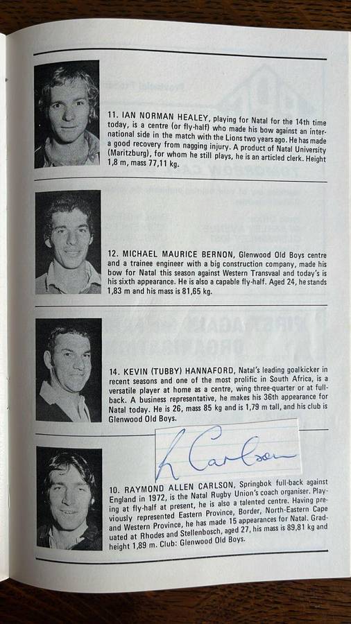 1976 Natal vs All Blacks at Kings Park Signed Programme, details below