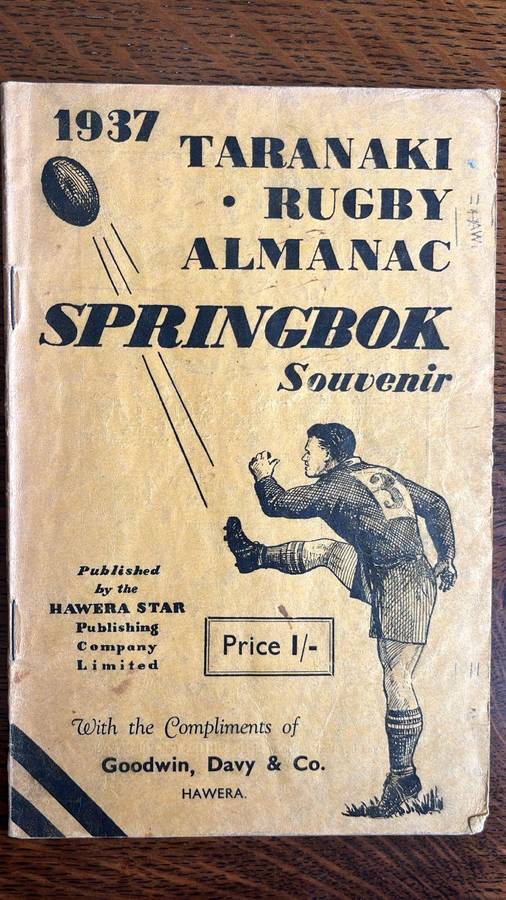 Scarce Item - 1937 Taranaki Rugby Almanac Springbok Souvenir, Signed, details below