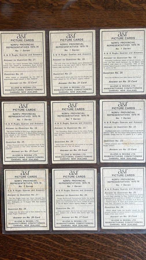 1975 New Zealand Rugby Union Cards, Complete Set, details below