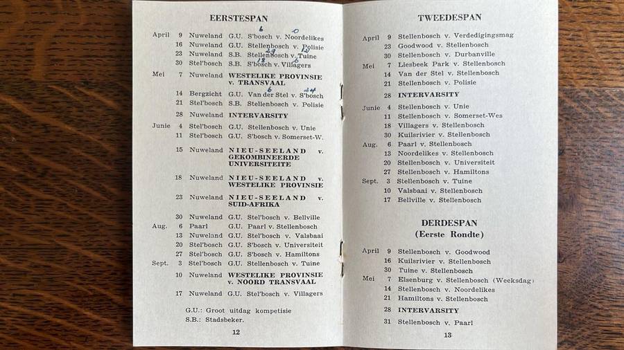 From Doc Craven's Collection - 1960 Stellenbosch Rugby Club Membership Booklet, details below