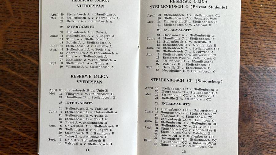 From Doc Craven's Collection - 1960 Stellenbosch Rugby Club Membership Booklet, details below