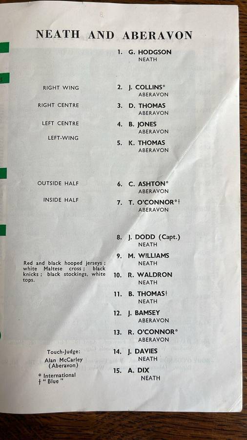 1961 South Africa vs Neath & Aberavon at Gnoll Ground Programme & Signatures, details below