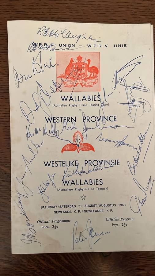 1963 Western Province  vs Wallabies at Newlands, Multiple Signatures Programme, details below