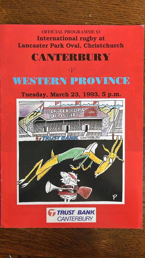 Unusual Programme - 1993 Canterbury vs Western Province in Christchurch, details below