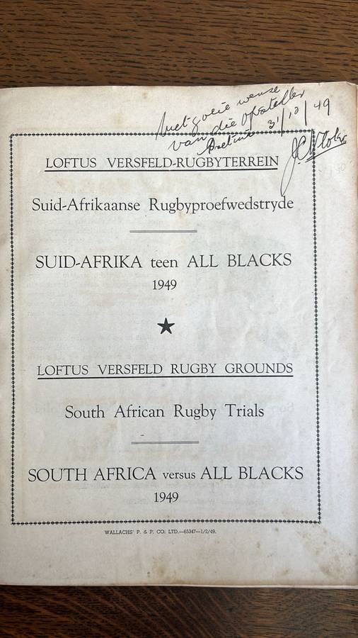 1949 Springbok Trials Programme, Inscribed, details below