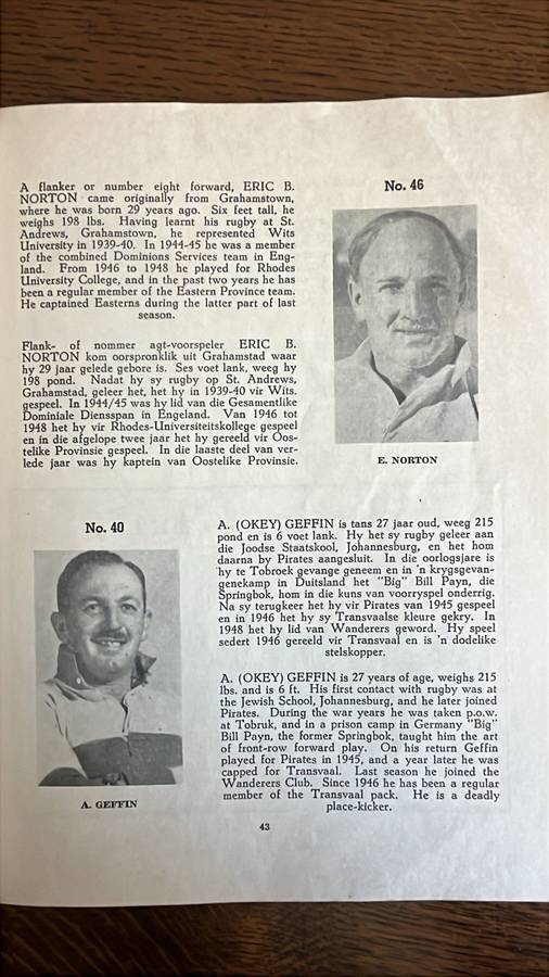 1949 Springbok Trials Programme, Inscribed, details below