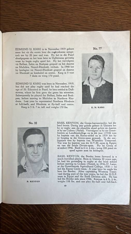 1949 Springbok Trials Programme, Inscribed, details below