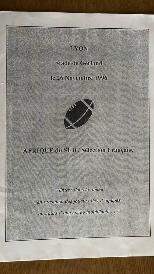 1996 South Africa vs Selection Française-Invitation from the President of Lyons Rugby, details below