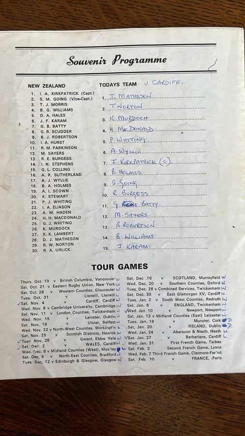 1972 The All Blacks vs Cardiff Programme, details below