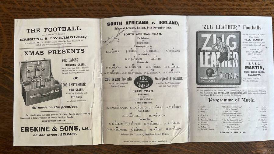 1906 South Africa vs Ireland Programme, details below
