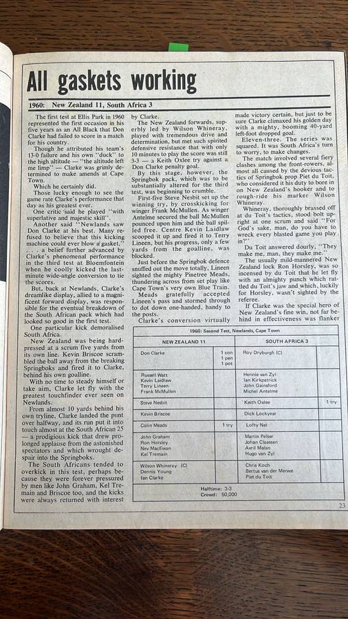 1946 - 1975 All Blacks - Great Test Victories Magazine, details below