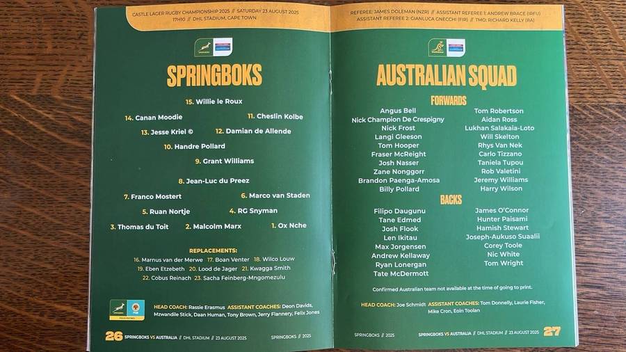2025 Springboks vs Australia, Pack 2 x Programmes, details below