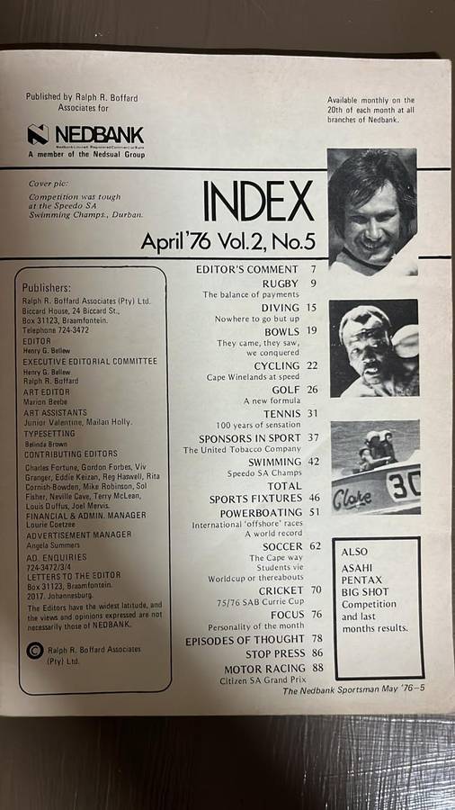 1976 Nedbank Sportsman Magazine 2 for the Price of 1, details below