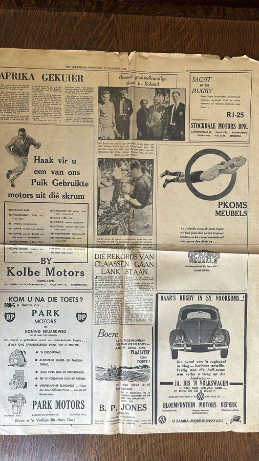 1962 Die Volksblad Springbok vs The British Lions 4th test Newspaper Articles, details below