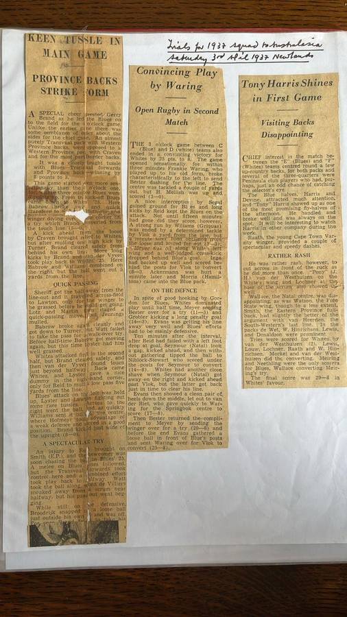 1937 Springbok Trials for the Australasian Tour Scrapbook, details below