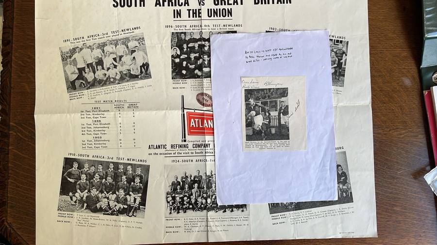 An Unusual Item... South Africa vs Great Britain Poster & Signed Newspaper Cutting, details below