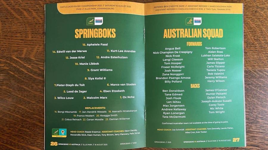 2025 Springboks vs Australia, Pack 2 x Programmes, details below