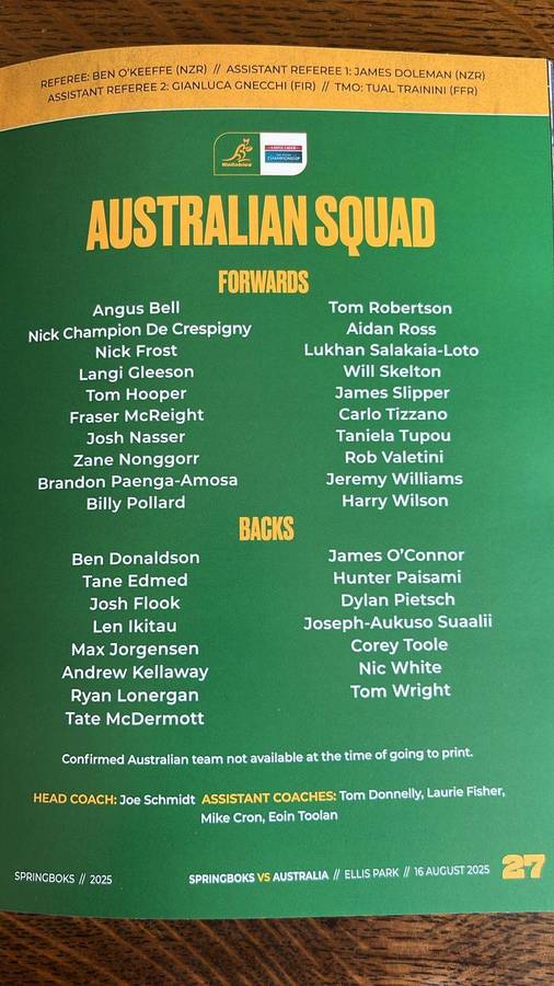 2025 Springboks vs Australia, Pack 2 x Programmes, details below