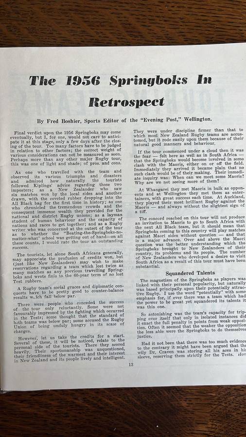 1956 Springboks in New Zealand, details below