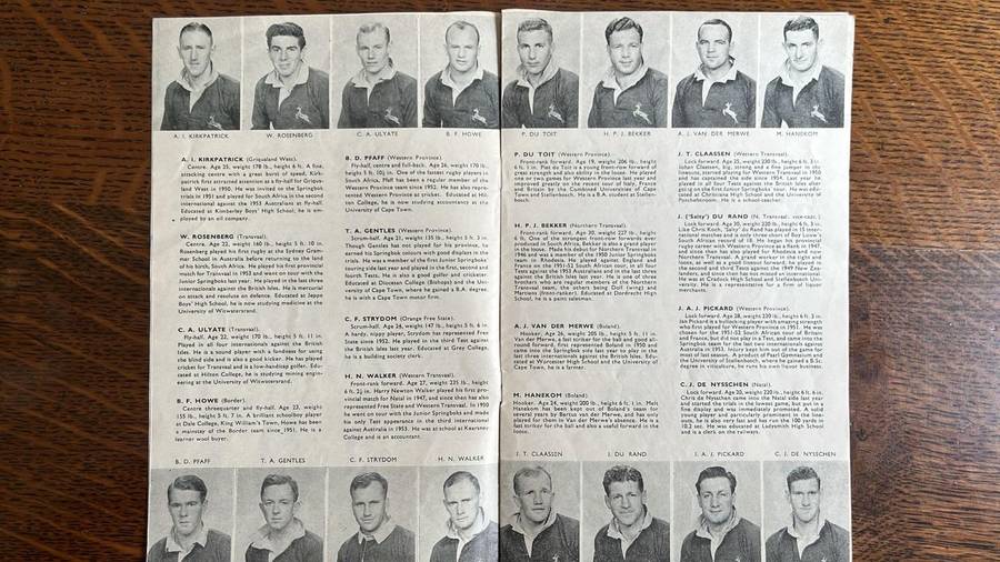 1956 Springboks in New Zealand Pen Pics & Itinerary, details below