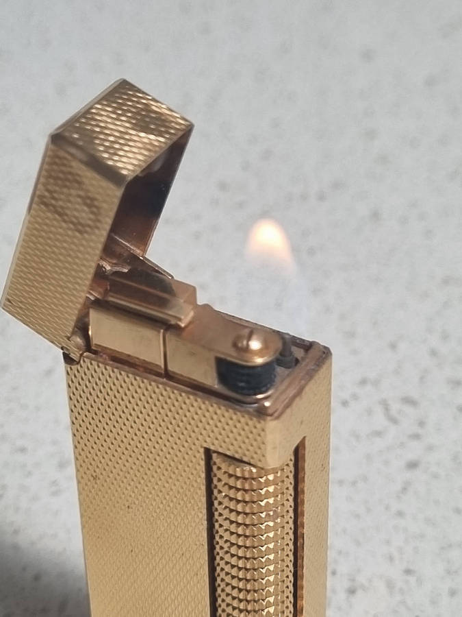 ### Vintage Dunhill Rollagas Gold Plated Lighter Swiss made in excellent condition ###