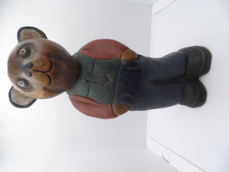 wooden clothed bear with hands in pockets 25 cm tall  [305]