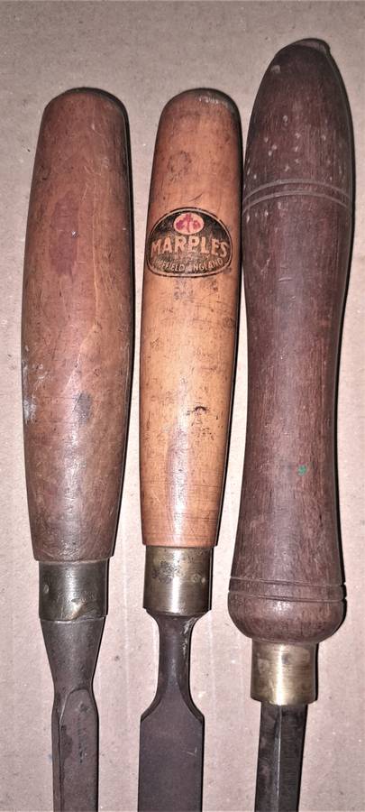 3 Chisels - A "V" parting & 2 Marples  - As per pictures