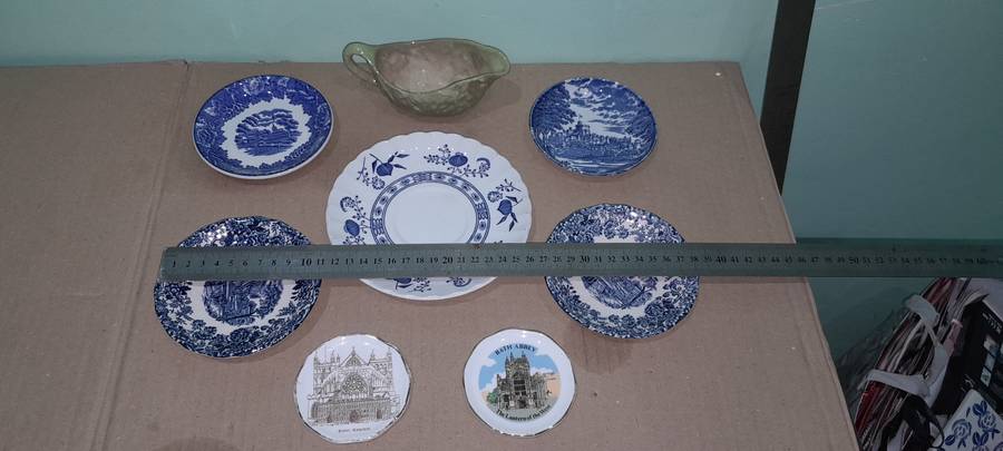 7 Small Display Plates & a Gravy Boat  - View Makers Mark - As per pictures