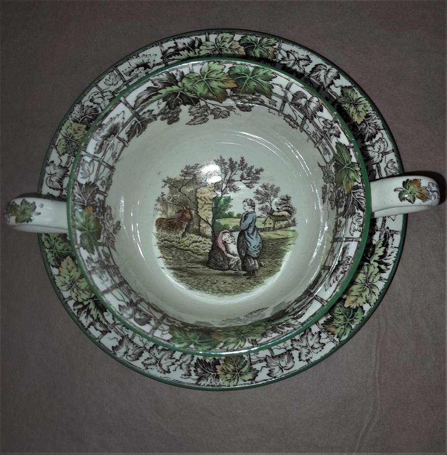 Copeland Spode's Byron 2 Handle Soup Cup and Saucer