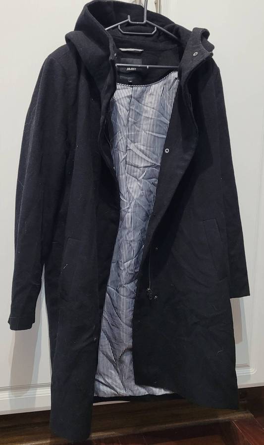 Long black coat with hoodie