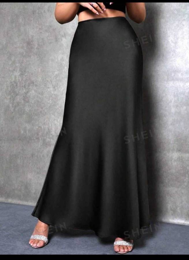 High Waist Solid Maxi Satin Skirt