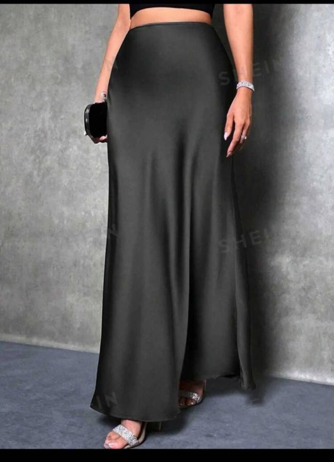 High Waist Solid Maxi Satin Skirt