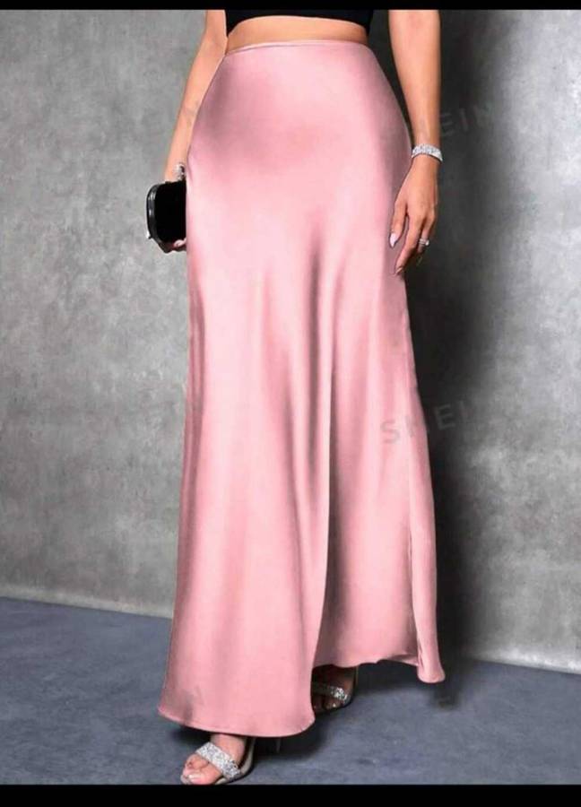 High Waist Solid Maxi Satin Skirt