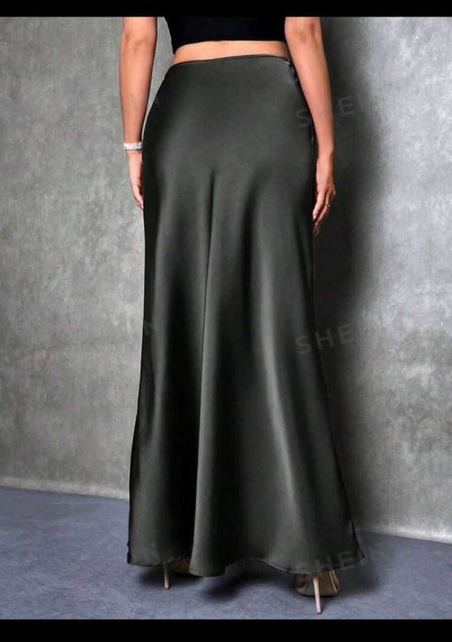 High Waist Solid Maxi Satin Skirt