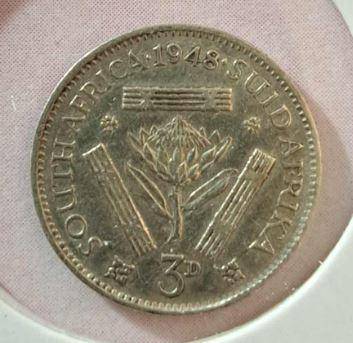 1948 South Africa Union 3 Pence in Mylar #15