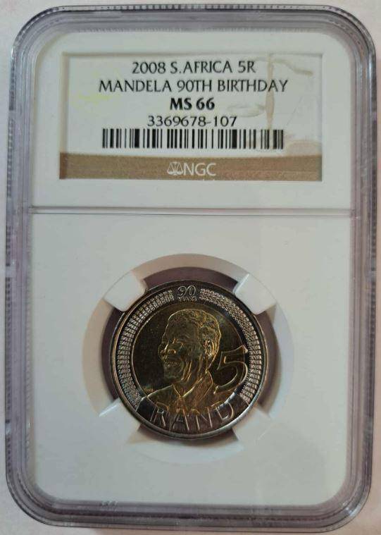 2008 South Africa R5 Nelson Mandela NGC Graded MS66