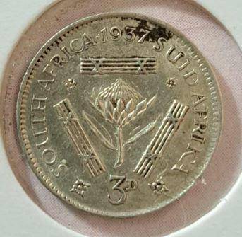 1937 SA Union 3 Pence in Mylar #5