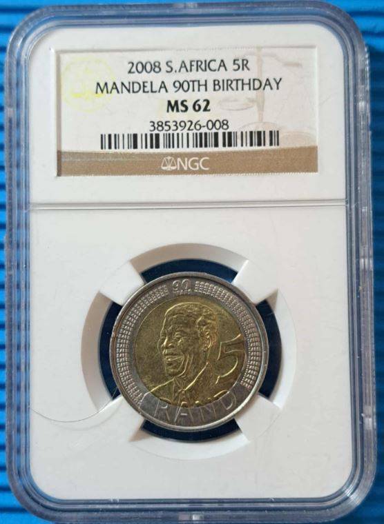 *** 2008 - SA R5 NELSON MANDELA - NGC GRADED MS62 ***