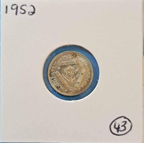 1952 South Africa Union 3 Pence in Mylar #43