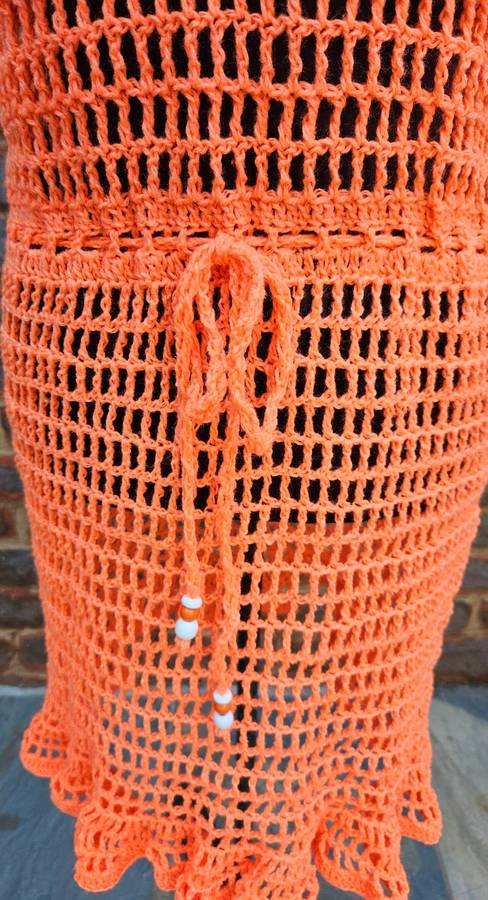 New handmade crochet bright coral mesh dress