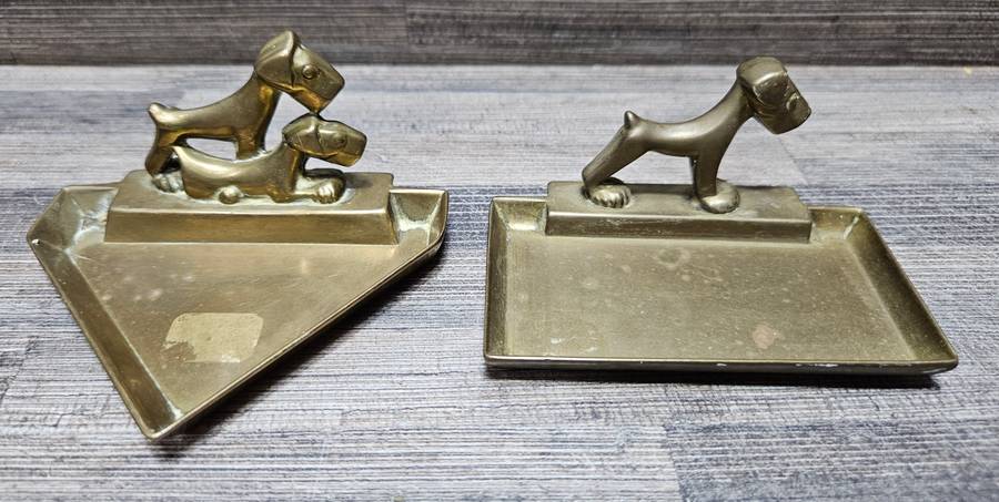 Charming 1930s Brass Terrier Ashtrays