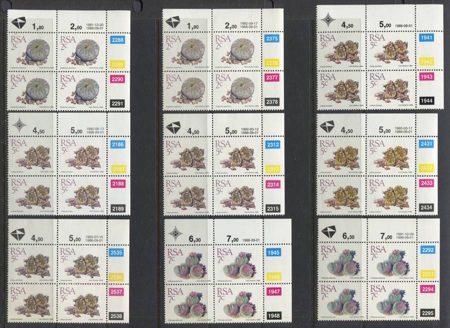 RSA - 51 Control Blocks of 4 + 4 Coil Strips of 5 - 1988/93 - MNH