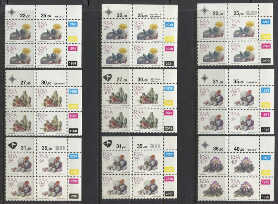 RSA - 51 Control Blocks of 4 + 4 Coil Strips of 5 - 1988/93 - MNH